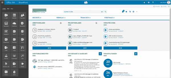 Screenshot des HIRSCHTEC-Intranets in der Cloud