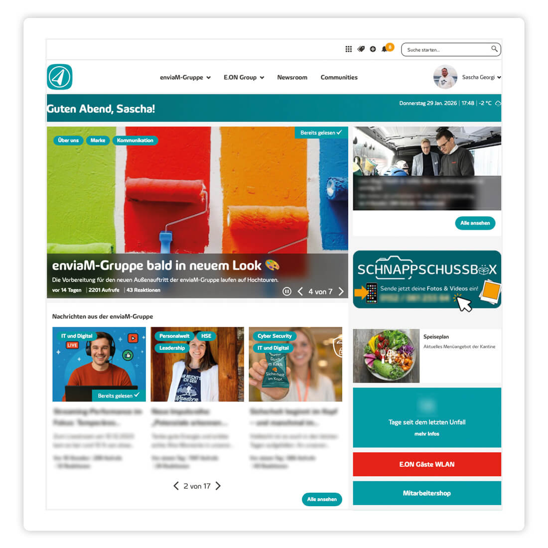 Screeensht des Intranets der enviaM-Gruppe